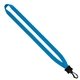 aerial view a electric blue 1/2 smooth nylon lanyard with plastic clamshell swivel snap hook, image 1 of 2