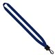aerial view a navy 1/2 smooth nylon lanyard with plastic clamshell swivel snap hook, image 1 of 2