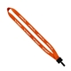 aerial view a orange 3/4 smooth nylon lanyard with plastic clamshell bulldog clip, image 1 of 2