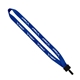 aerial view a royal blue 3/4 smooth nylon lanyard with plastic clamshell bulldog clip, image 1 of 2