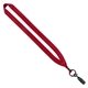 aerial view a red 3/4 polyester lanyard with metal crimp bulldog clip, image 1 of 2