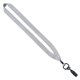 aerial view a white 3/4 polyester lanyard with metal crimp bulldog clip, image 1 of 2