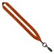 aerial view a orange 3/4 polyester lanyard with metal crimp bulldog clip, image 1 of 2