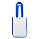 aerial view a white/blue designer tote bag with curved corners, image 1 of 2