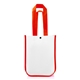 aerial view a white/red designer tote bag with curved corners, image 1 of 3