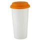 aerial view a white w/orange lid 16 oz i am not a big plastic cup tumbler, image 1 of 2