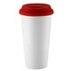 aerial view a white w/red lid 16 oz i am not a big plastic cup tumbler, image 1 of 2