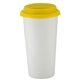 aerial view a white w/yellow lid 16 oz i am not a big plastic cup tumbler, image 1 of 2
