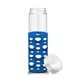 aerial view a blue 20 oz silicone round cutouts glass bottle, image 1 of 2