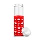 aerial view a red 20 oz silicone round cutouts glass bottle, image 1 of 2