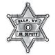aerial view a shiny silver badge sticker on roll sheriff 2 9/16 x 3 1/16 foil papers roll of 1000, image 1 of 2