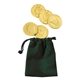 a green velour pouches with chocolate coins