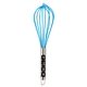 a blue stainless steel handled rubber whisk