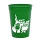 aerial view a green 12 oz cups on the go plastic stadium cup, image 1 of 2