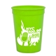 aerial view a lime green 12 oz cups on the go plastic stadium cup, image 1 of 2