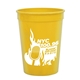 aerial view a yellow 12 oz cups on the go plastic stadium cup, image 1 of 2