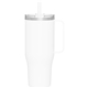 aerial view a matte white 40 oz denali tumbler with handle and straw - matte white, image 1 of 12
