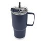 aerial view a navy tumbler & silver with black tip straw 30 oz lisbon stainless steel tumbler with straw, image 1 of 3