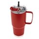 aerial view a red tumbler & silver with black tip straw 30 oz lisbon stainless steel tumbler with straw, image 1 of 3