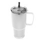 aerial view a white tumbler & silver with black tip straw 30 oz lisbon stainless steel tumbler with straw, image 1 of 3