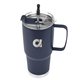 aerial view a navy tumbler & silver with black tip straw 30 oz lisbon stainless steel tumbler with straw, image 2 of 3
