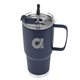 aerial view a navy tumbler & silver with black tip straw 30 oz lisbon stainless steel tumbler with straw, image 3 of 3