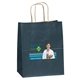 aerial view a navy blue matte paper 100 recyclable munchkin bag - 4- color heat transfer, image 1 of 2