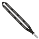 aerial view a black 3/4 economy polyester lanyard with sewn silver tone metal bulldog clip, image 1 of 2