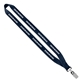 aerial view a navy 3/4 economy polyester lanyard with sewn silver tone metal bulldog clip, image 1 of 2
