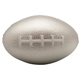 aerial view a silver metalic football shaped squeezies stress reliever, image 1 of 2