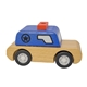 aerial view a blue/wooden classic wooden police car toy, image 1 of 5