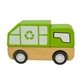 aerial view a green/wooden wooden recycling truck, image 1 of 6