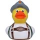 aerial view a yellow/white/gray/green bavarian oktoberfest rubber duck, image 1 of 4