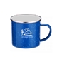 a blue 16 oz iron and stainless steel camping mug