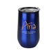a blue 14 oz economy stainless steel stemless wine glass with plastic lining