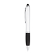 aerial view a black curvaceous twist ballpoint pen stylus, image 1 of 2