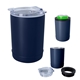 aerial view a navy with clear lid 2- in -1 copper insulated beverage holder and tumbler, image 1 of 4
