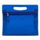 aerial view a frosted blue 27 piece advanced travel kit in vanity travel pack with zipper components inserted into zipper kit, image 1 of 2