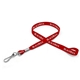 aerial view a red 1/2 silkscreened flat lanyard w / j hook, image 1 of 2