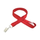 aerial view a red 3/4 silkscreened flat lanyard w / bulldog clip, image 1 of 2