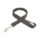 aerial view a dark gray 3/4 silkscreened flat lanyard w / bulldog clip, image 1 of 2