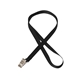 aerial view a black 3/8 silkscreened flat lanyard w / bulldog clip, image 1 of 2