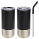 aerial view a black oxford 16 oz stainless steel tumbler with straw, image 1 of 2