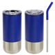 aerial view a royal blue oxford 16 oz stainless steel tumbler with straw, image 1 of 2