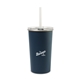 aerial view a matte navy arlo classics stainless steel tumbler with straw - 20 oz, image 1 of 2