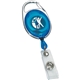 a translucent blue with silver trim retractable badge reel with pocket clip