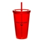 a red 16 oz double wall cup with straw