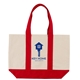 aerial view a red 10 oz newport cotton canvas tote bag, image 1 of 8