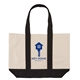 aerial view a black 10 oz newport cotton canvas tote bag, image 1 of 8