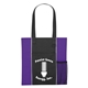 aerial view a black with purple non - woven brochure tote bag, image 1 of 2